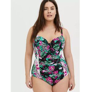 Torrid Slim Fix Underwire One Piece Swimsuit Size 3 DD/F Tropical Animal Print